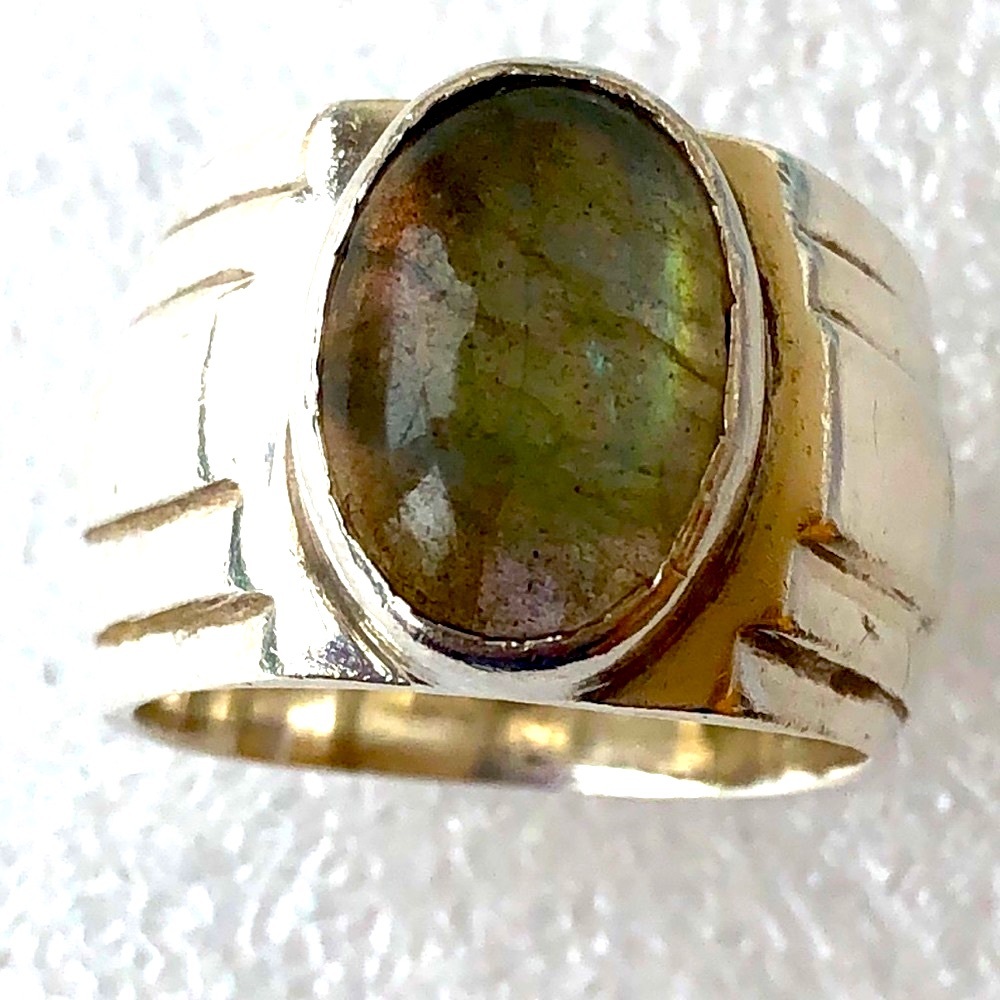 Solid Sterling Silver Labradorite Ring S 7.5 - image 1
